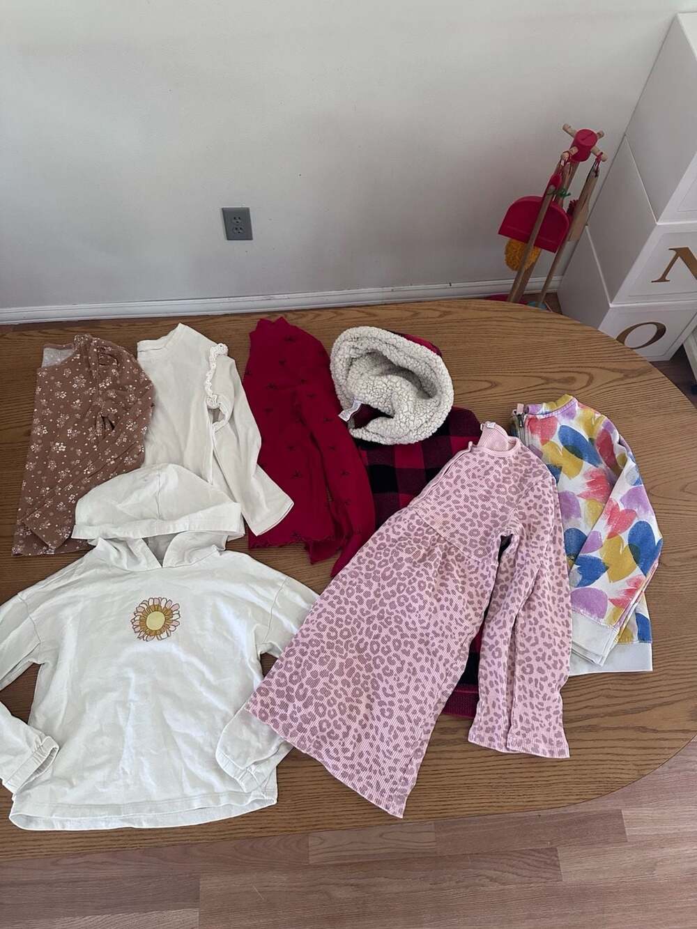 Girls Assorted Clothing Bundle - Hoodies, Thermal Dresses, and Long Sleeve Shirt